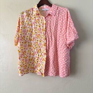 Forever 21 Pink and Yellow Button Down Shirt